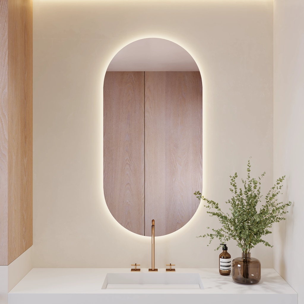 Stella Backlit Oval Mirror in Vertical Format Front