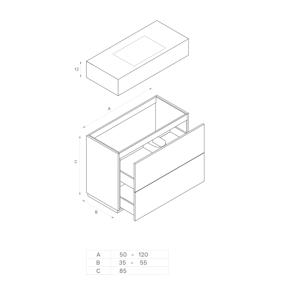 Gaia Classic Edge Freestanding Vanity Unit with Corian® Basin | 2 Stacked Drawers TD