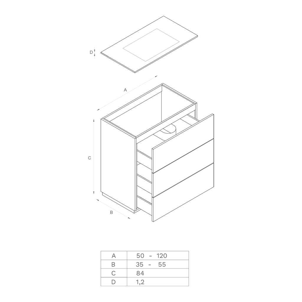 Gaia Wood​ Edge Freestanding Vanity Unit with Corian® Basin | 3 Stacked Drawers TD
