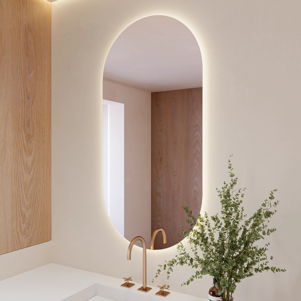Stella Backlit Oval Mirror in Vertical Format Right