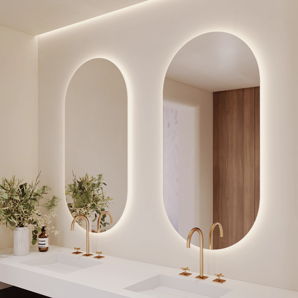 Stella Backlit Oval Mirror in Vertical Format Double Right