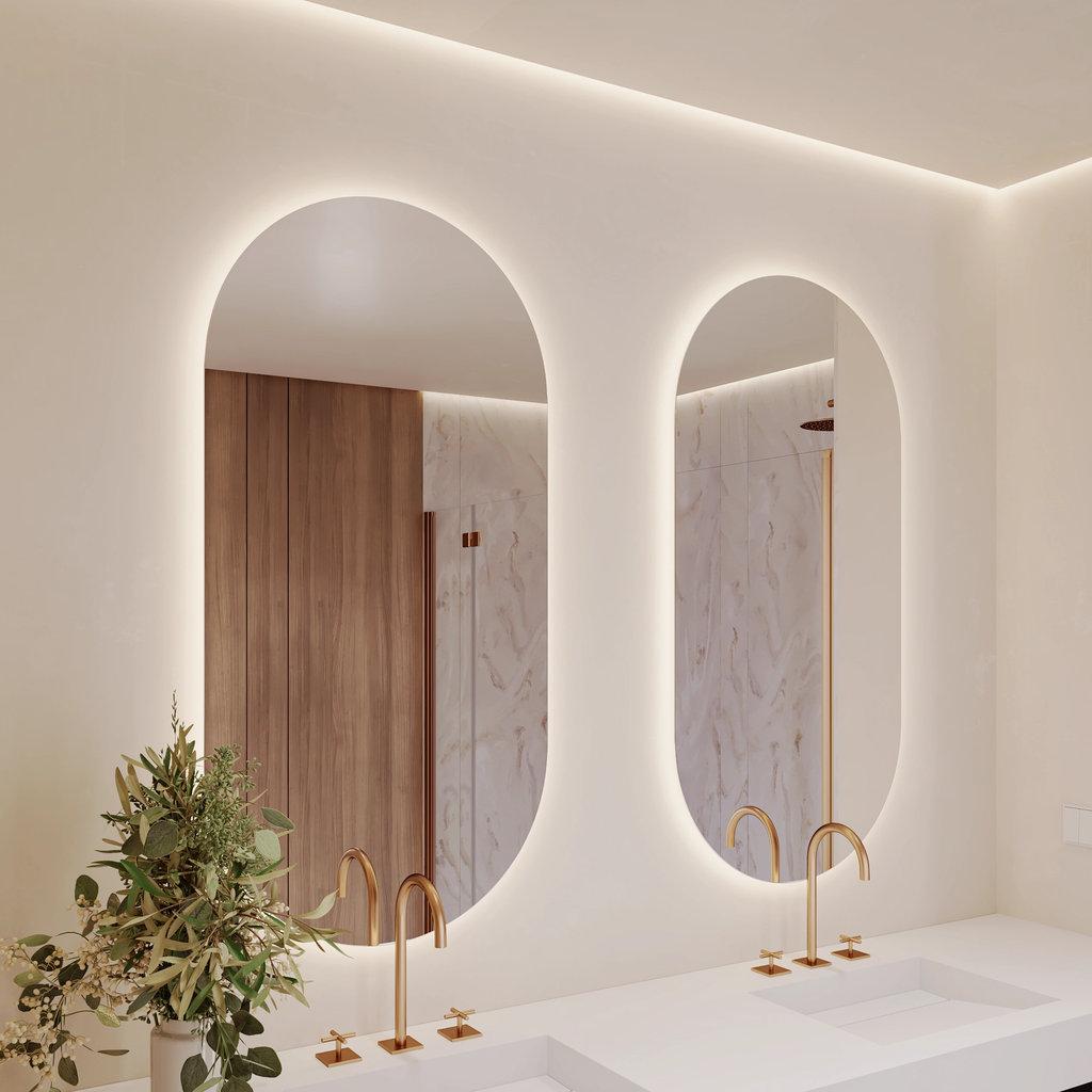 Stella Backlit Oval Mirror in Vertical Format Double Left
