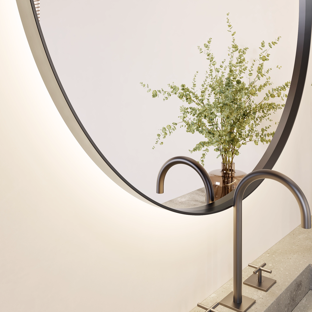 Vega Round Backlit Mirror with Black Frame Detail