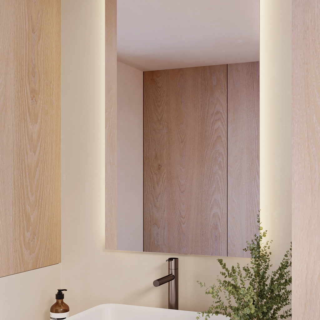 Astro Floating Backlit Mirror in Vertical Format Right