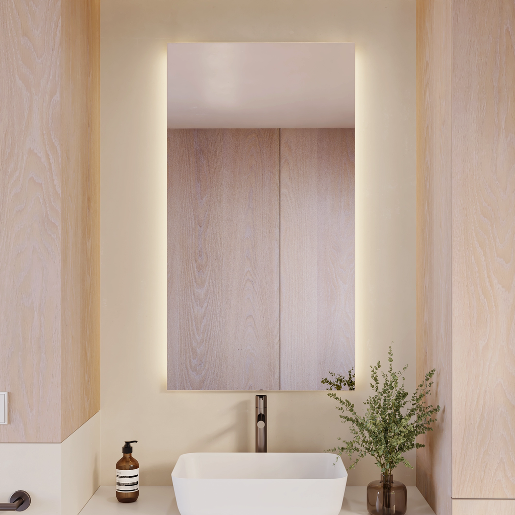 Astro Floating Backlit Mirror in Vertical Format Front