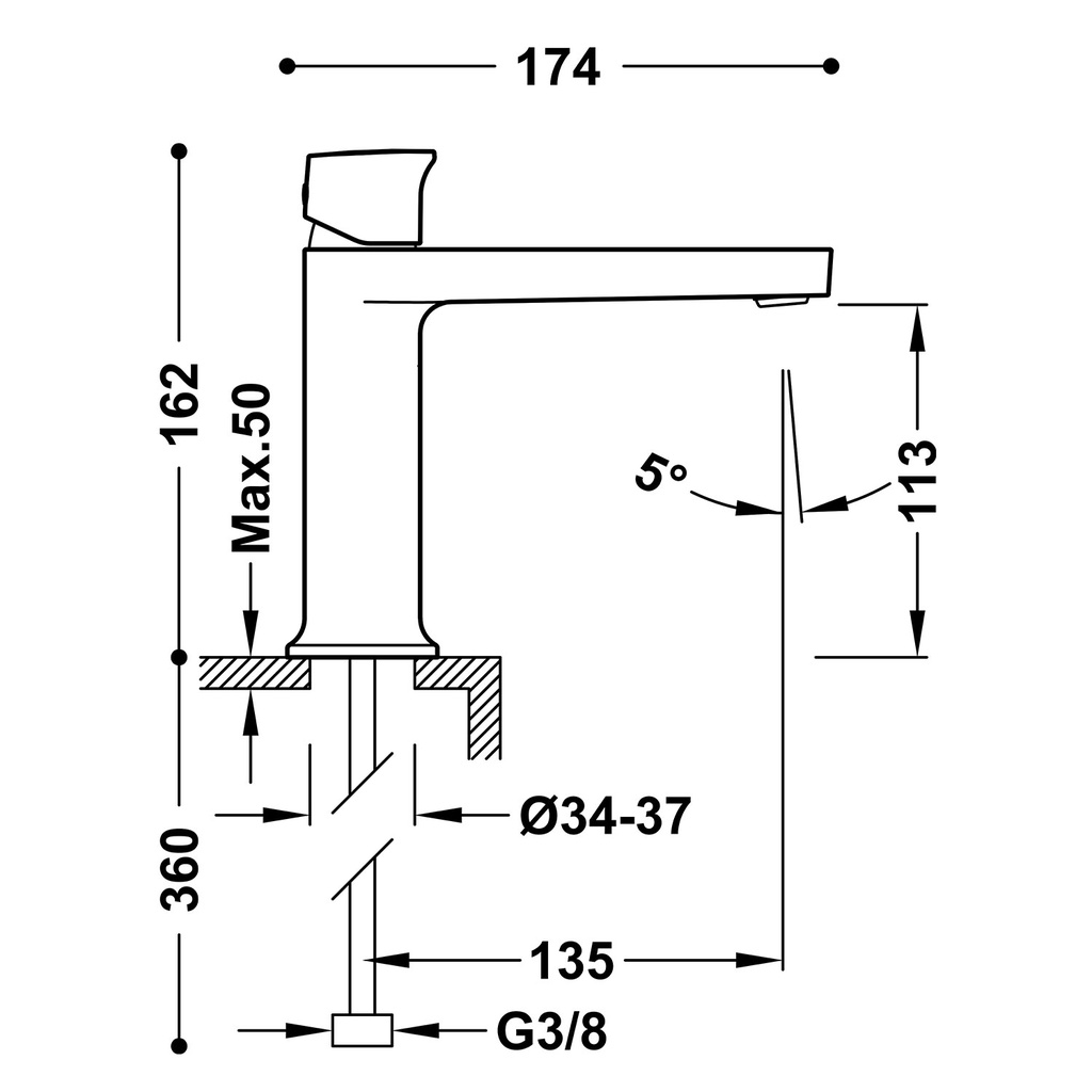 Deck-Mounted Single Lever Washbasin Tap - 22110402 Tres TD