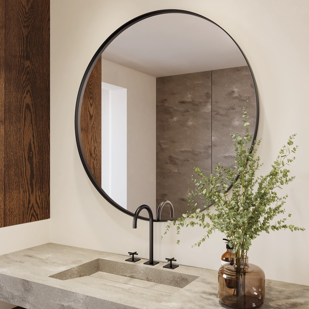 Vega Round Mirror with Black Frame Side