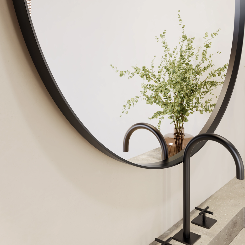 Vega Round Mirror with Black Frame Detail