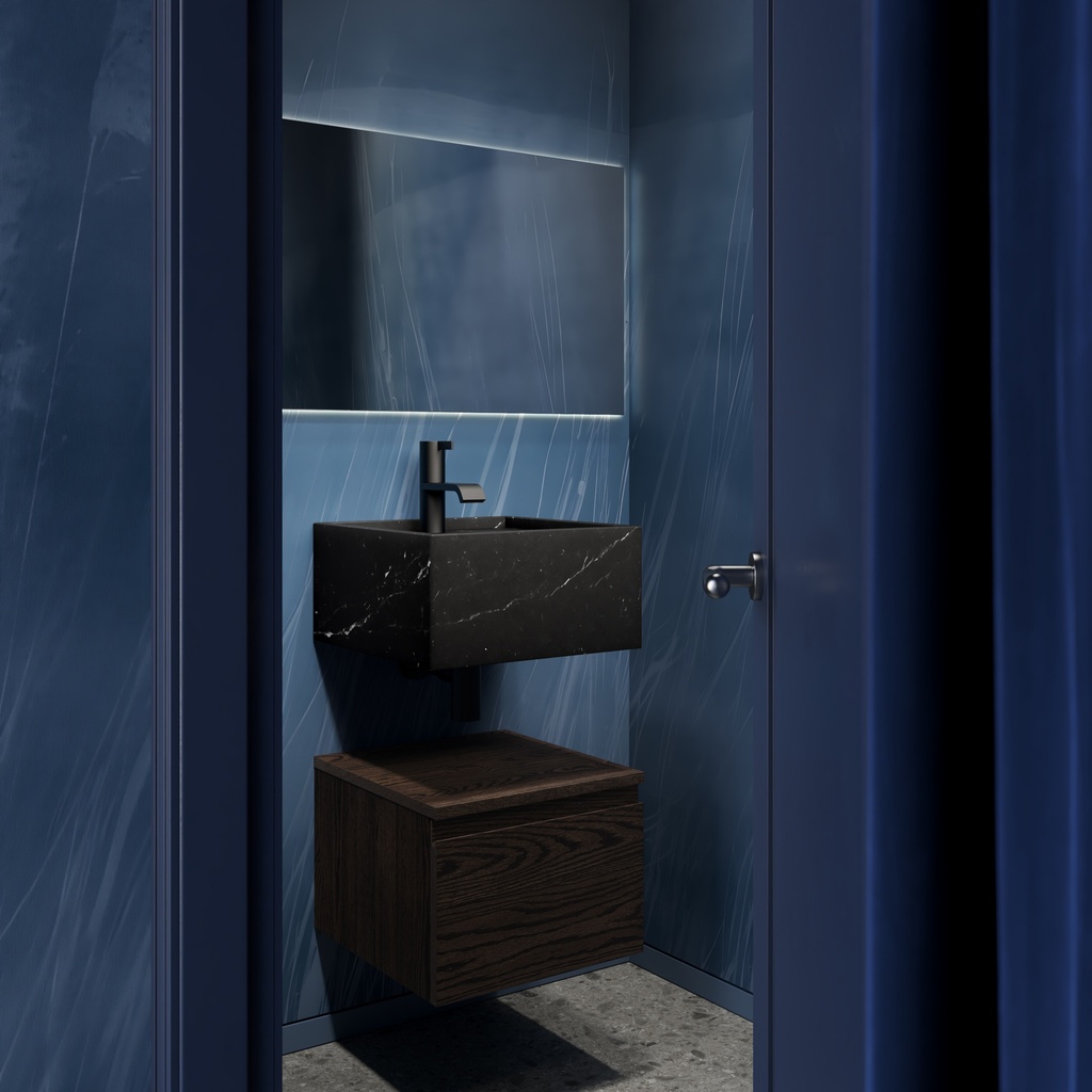Cassiopeia Marble Wall-Hung Washbasin | Mini Size with Back Deck Nero Overview