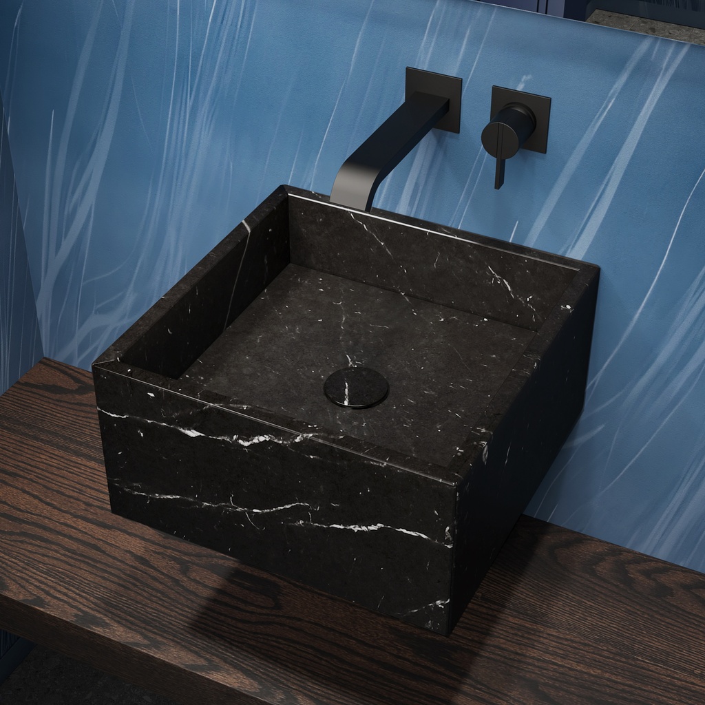 Andromeda Marble Wall-Hung Washbasin | Mini Size Nero Side
