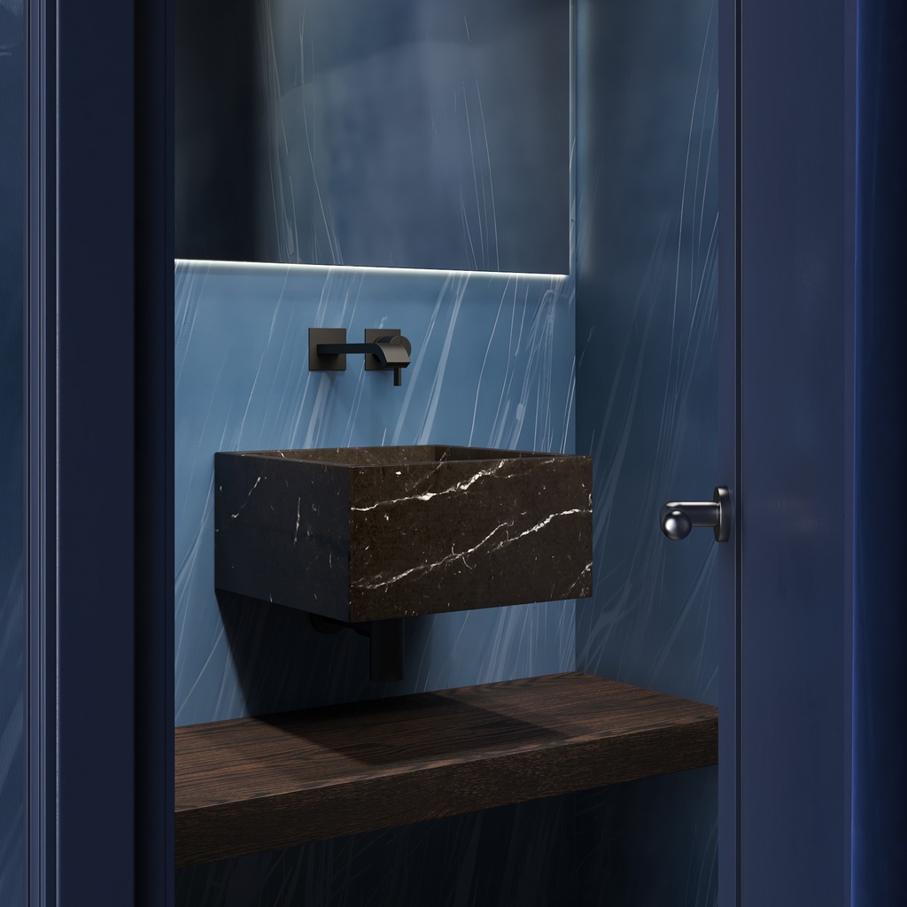 Andromeda Marble Wall-Hung Washbasin | Mini Size Nero Front