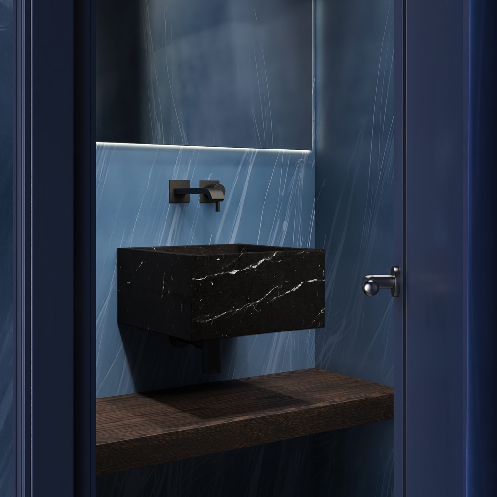 Andromeda Marble Wall-Hung Washbasin | Mini Size Nero Front