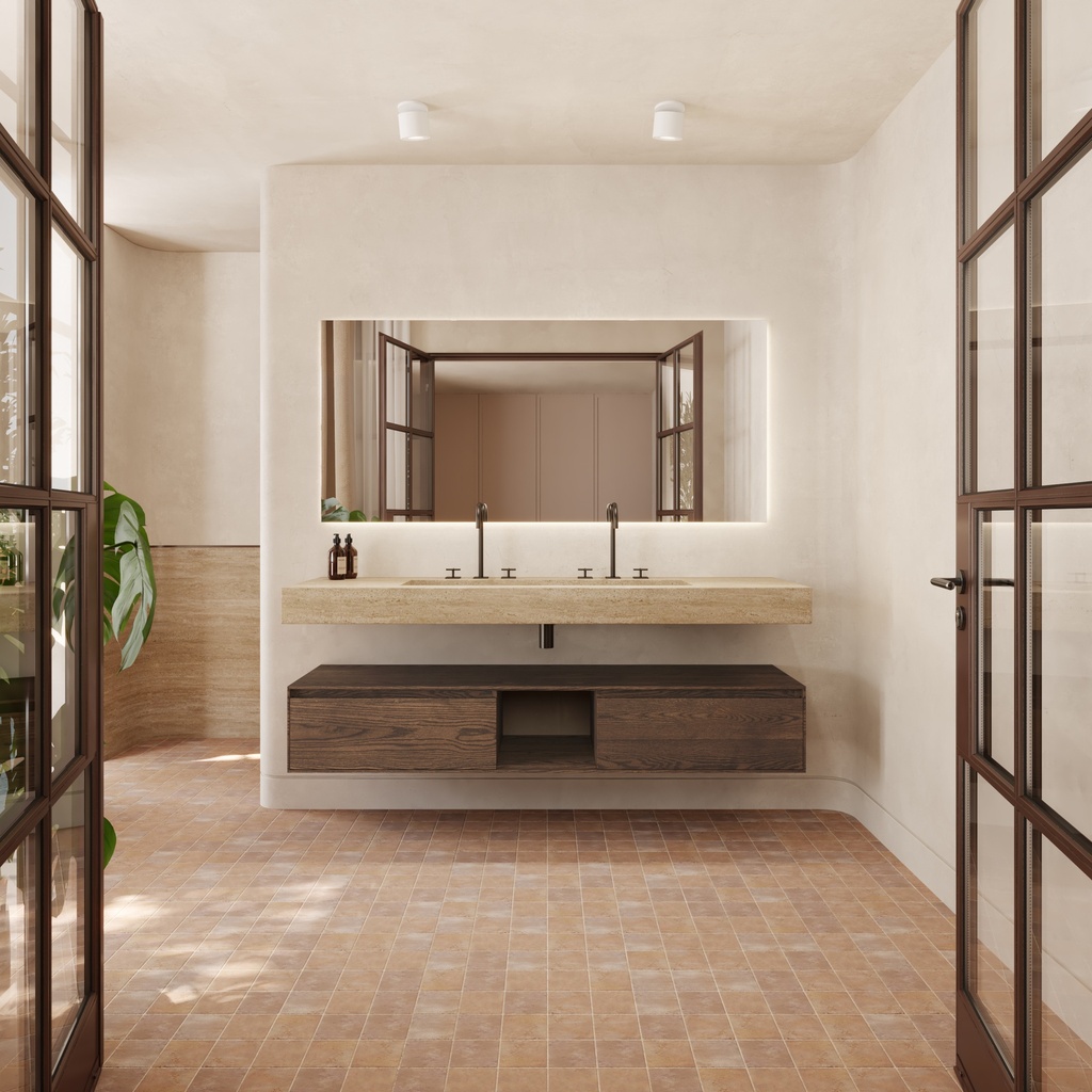 Gliese Plus Slim Marble Wall-Hung Washbasin Travertine Overview