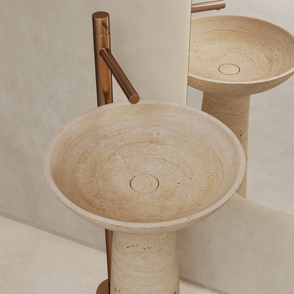 Tamara Freestanding Travertine Basin Side