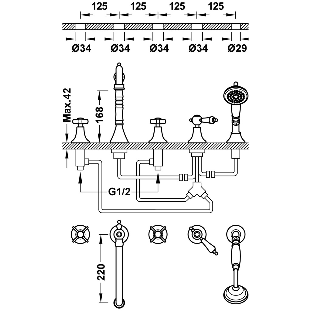 Deck-Mounted Bathtub Tap - 24214601 Tres TD