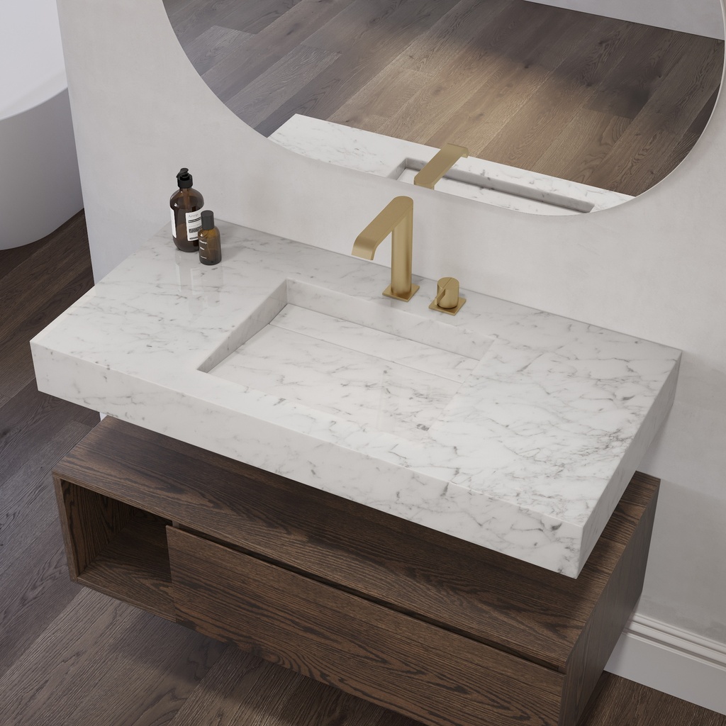 Cassiopeia Slim Marble Single Wall-Hung Washbasin Carrara Marble Side View