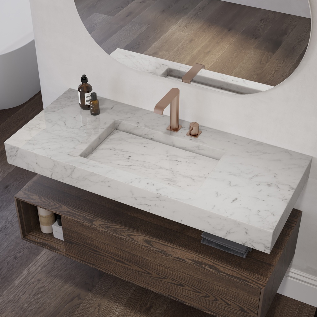 Gliese Slim Marble Single Wall-Hung Washbasin Carrara Marble Side View