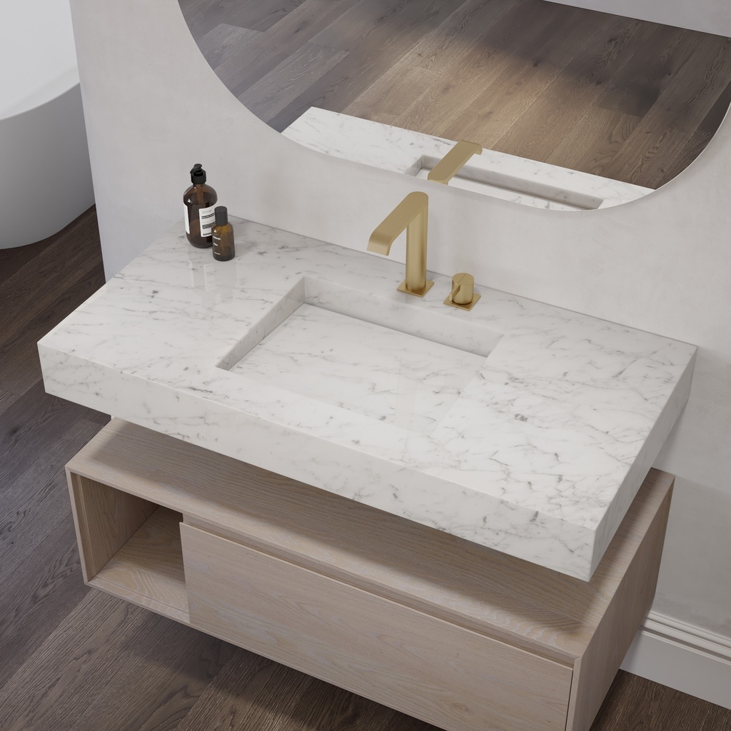 Sagitta Slim Marble Single Wall-Hung Washbasin Carrara Marble Side View