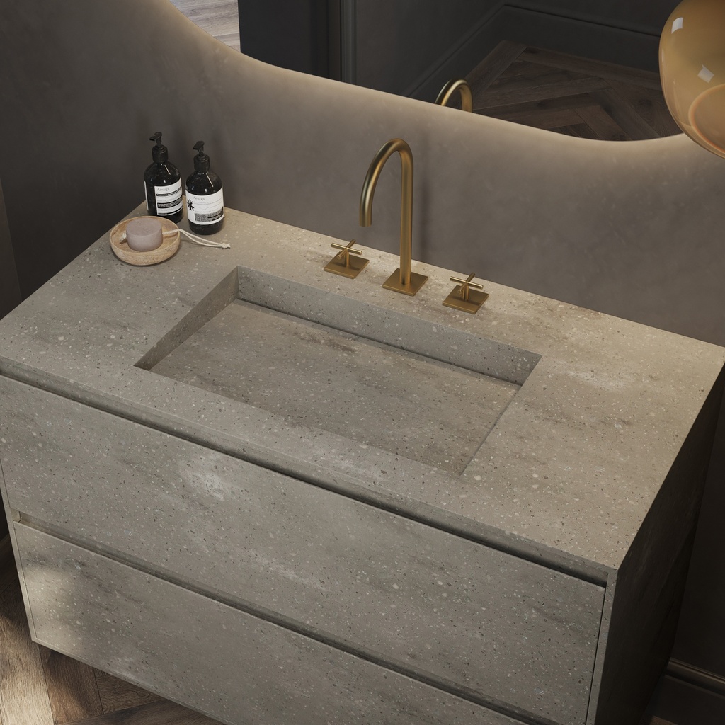 Gliese Corian Single Vanity Top Ash Aggregate Side View