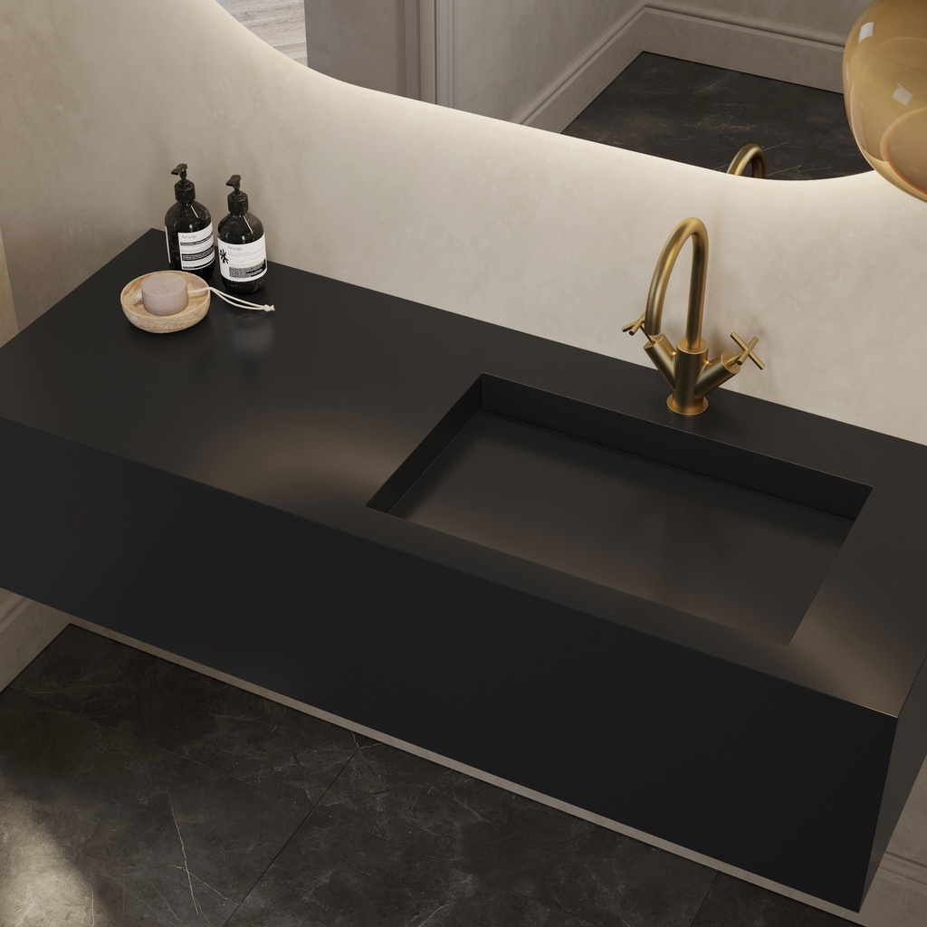 Gliese Deep Corian Single Wall-Hung Washbasin Deep Nocturne Side View