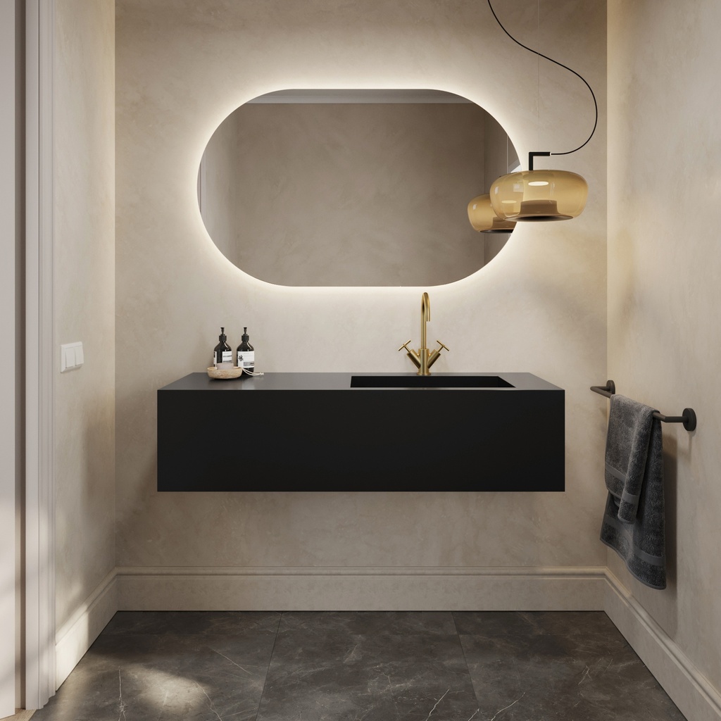 Gliese Deep Corian Single Wall-Hung Washbasin Deep Nocturne Front View