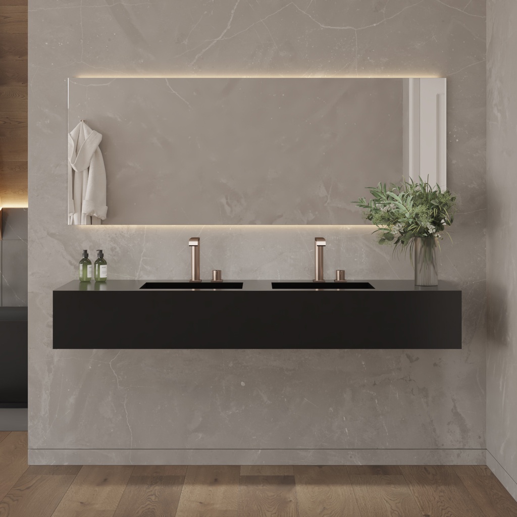 Andromeda Deep Corian Double Wall-Hung Washbasin Deep Nocturne Front View