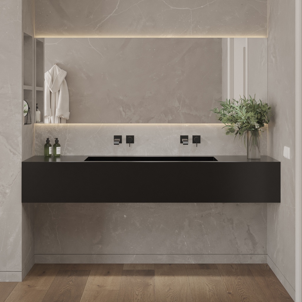 Hatysa Plus Deep Corian Wall-Hung Washbasin Deep Nocturne Front View