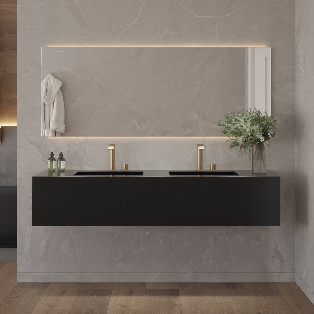 Sagitta Deep Corian Double Wall-Hung Washbasin Deep Nocturne Front View