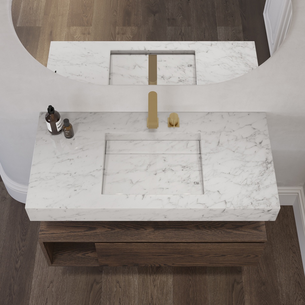 Cassiopeia Slim Marble Single Wall-Hung Washbasin Carrara Marble Top View