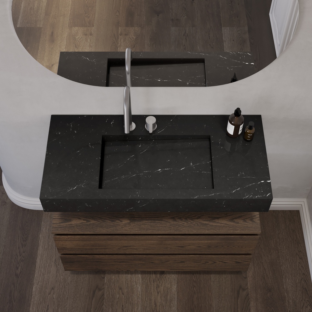 Perseus Slim Marble Single Wall-Hung Washbasin Marquina Marble Top View