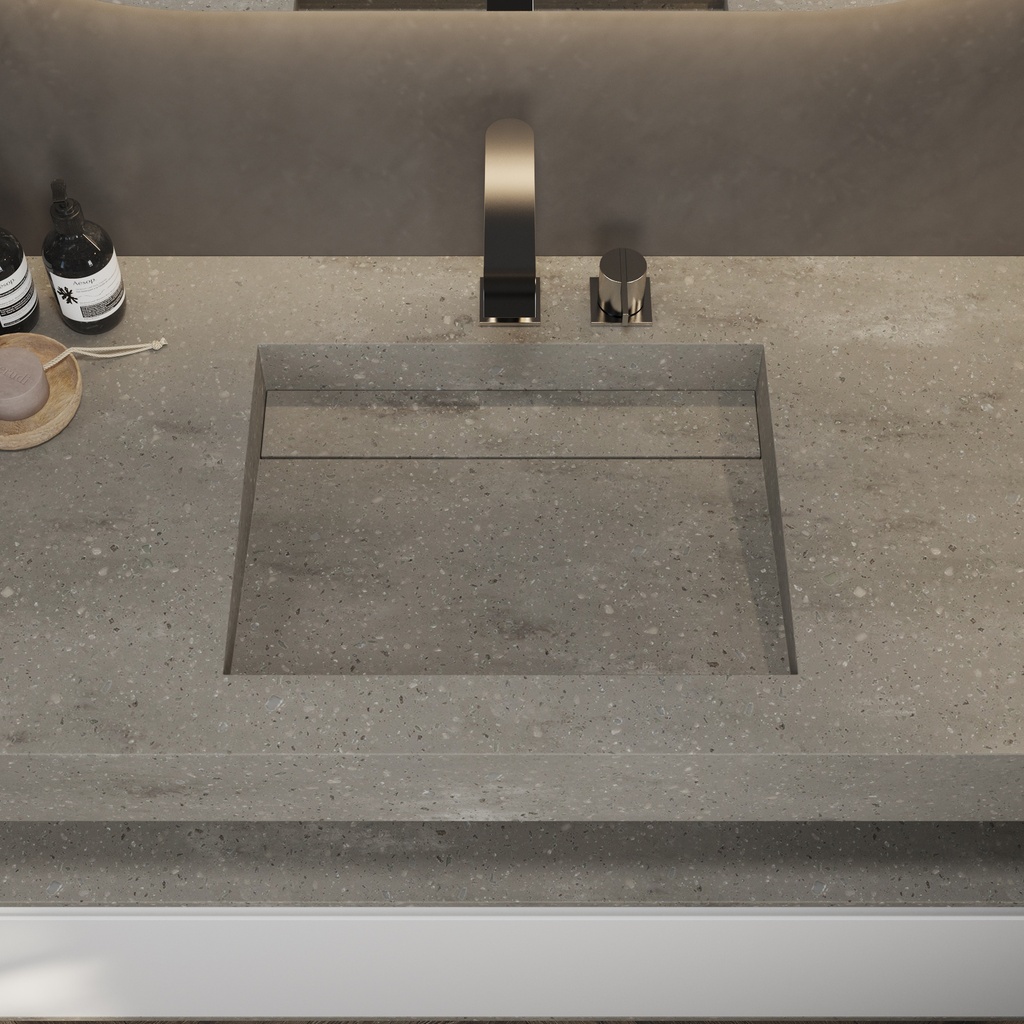 Cassiopeia Slim Corian Single Wall-Hung Washbasin Ash Aggregate Top View