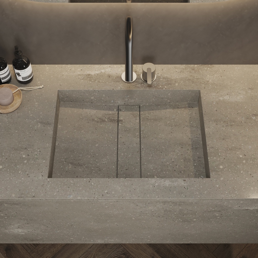 Hatysa Corian Single Vanity Top Ash Aggregate Top View