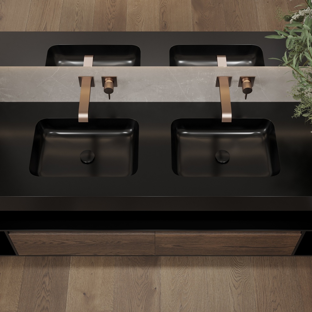 Orion Slim Corian Double Wall-Hung Washbasin Deep Nocturne Top View