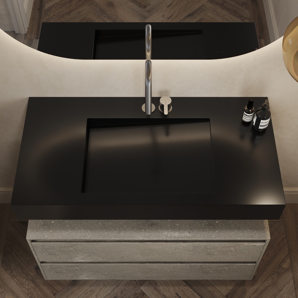 Perseus Slim Corian Single Wall-Hung Washbasin Deep Nocturne Top View