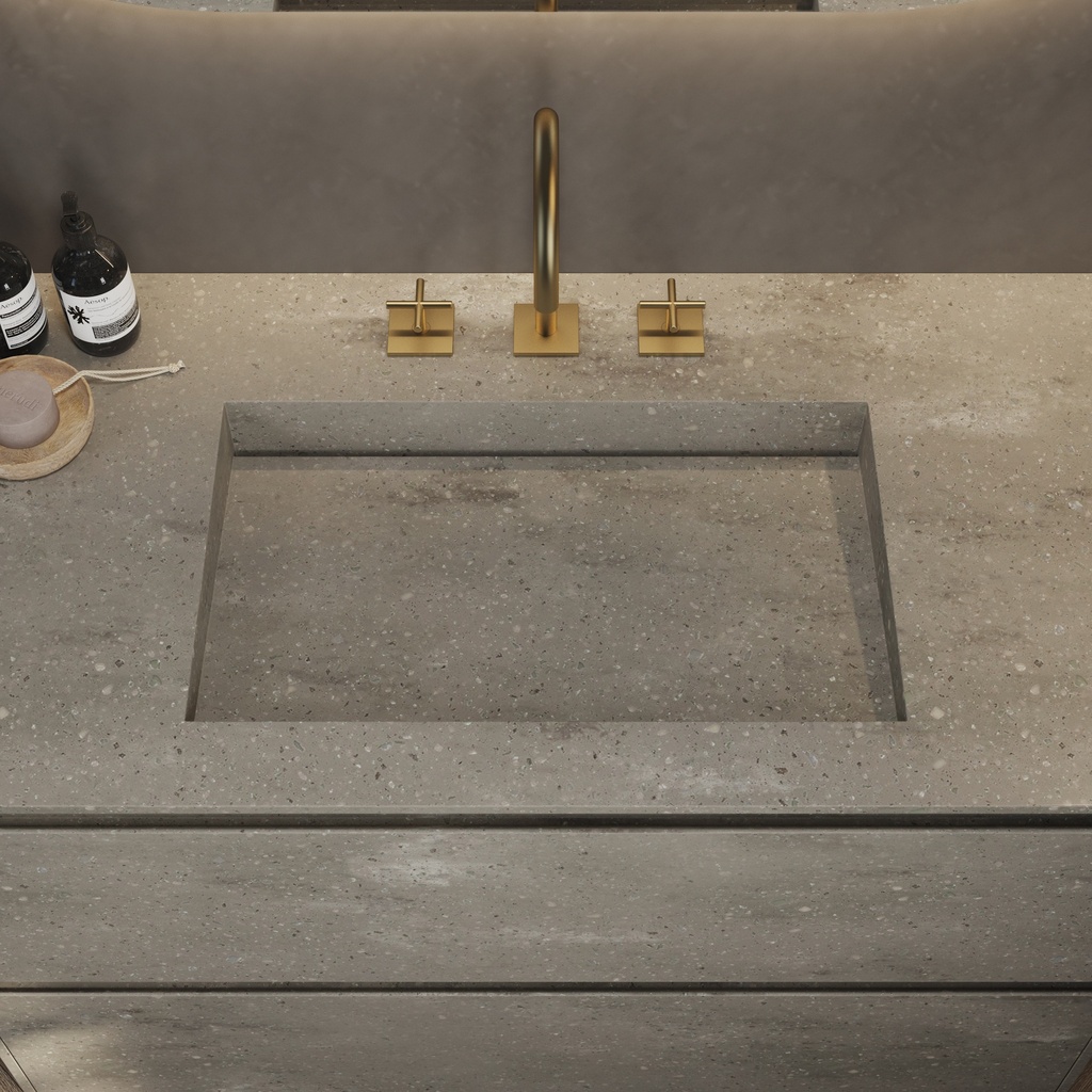 Gliese Corian Single Vanity Top Ash Aggregate Top View