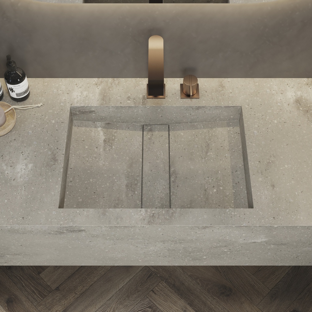 Hatysa Deep Corian Single Wall-Hung Washbasin Ash Aggregate Top View