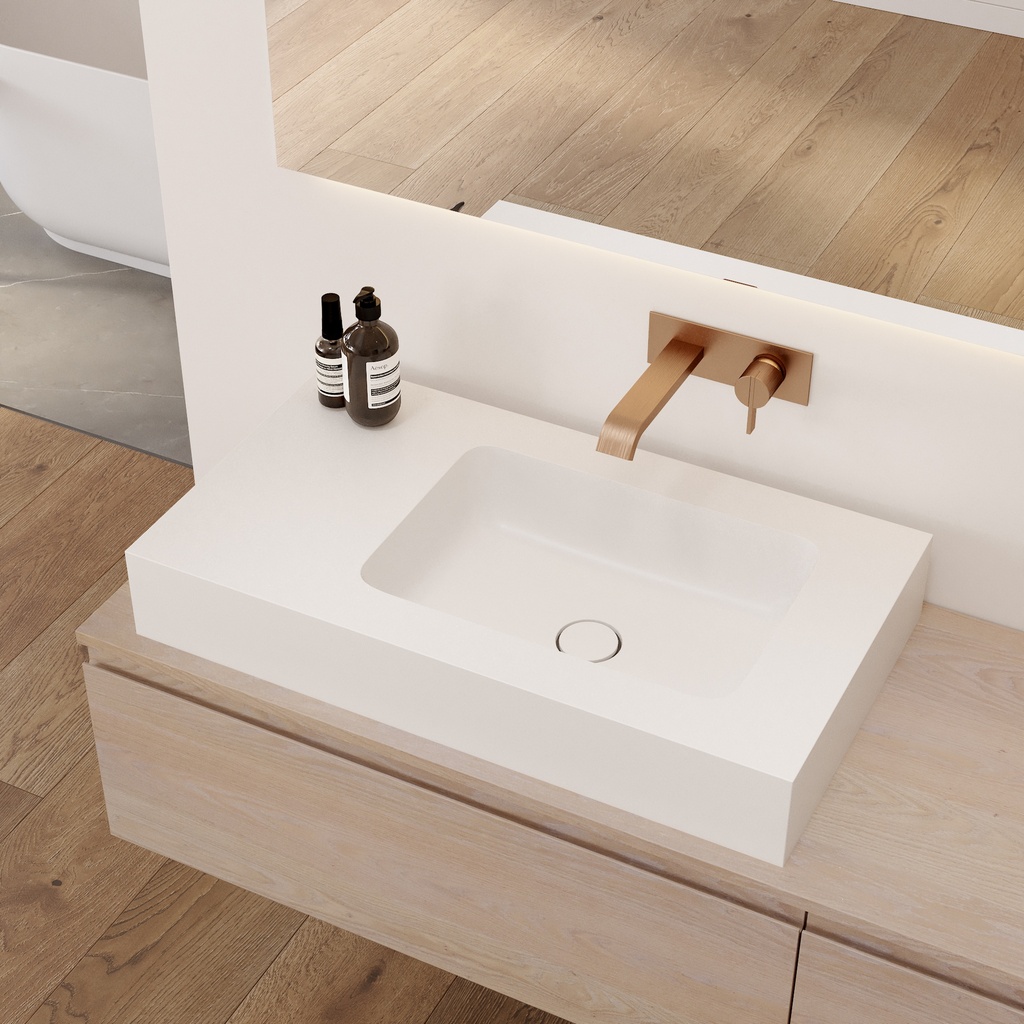 Orion Corian Single CounterTop View Washbasin Glacier White Side View