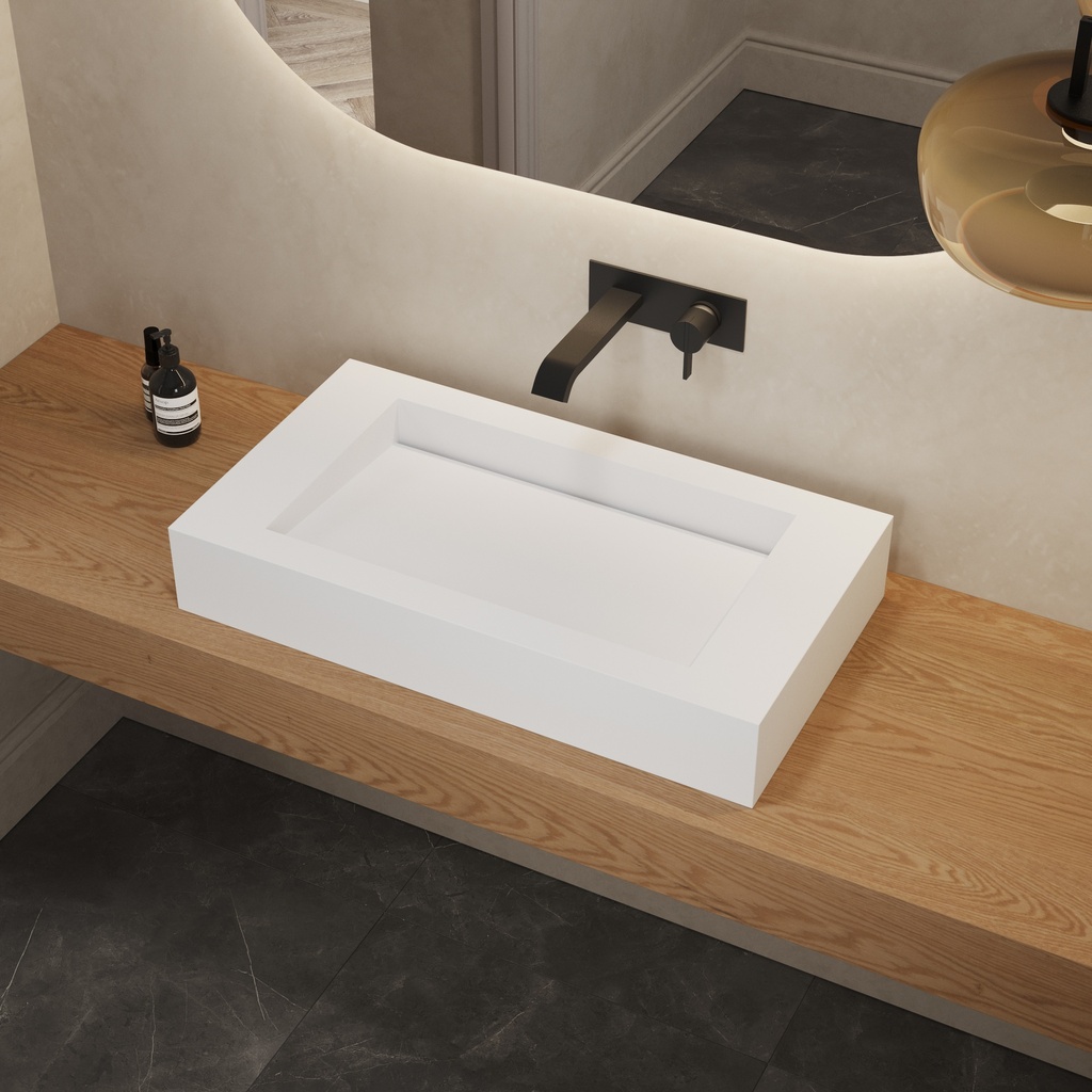 Sagitta Corian Single CounterTop View Washbasin Glacier White Side View