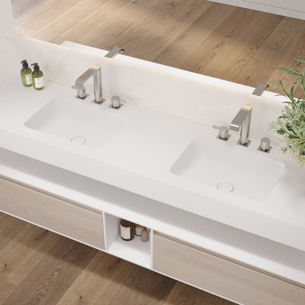Orion Slim Corian Double Wall-Hung Washbasin Glacier White Side View