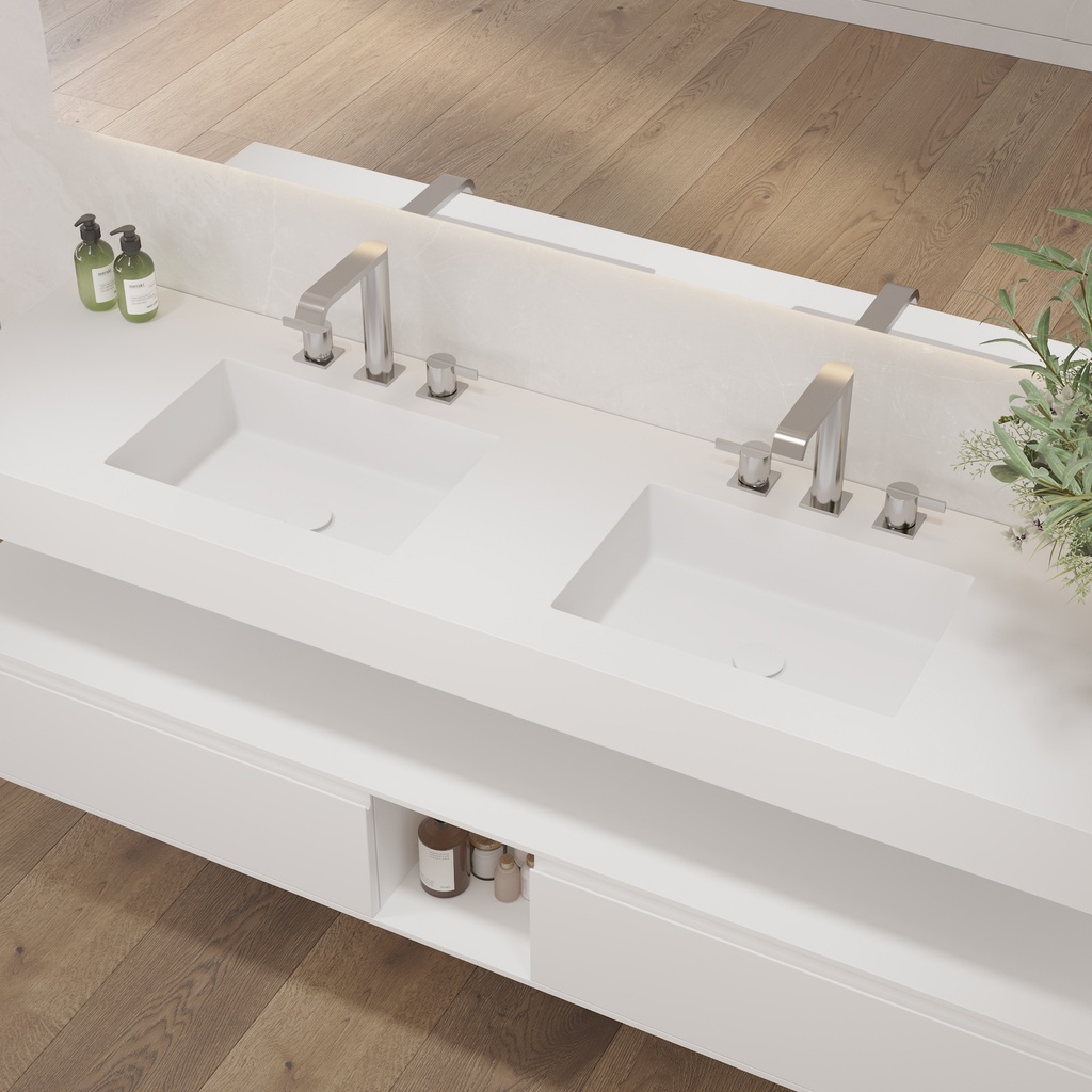 Pegasus Slim Corian Double Wall-Hung Washbasin Glacier White Side View