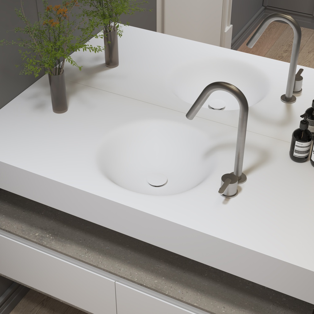 Rigel Slim Corian Single Wall-Hung Washbasin Glacier White Side View