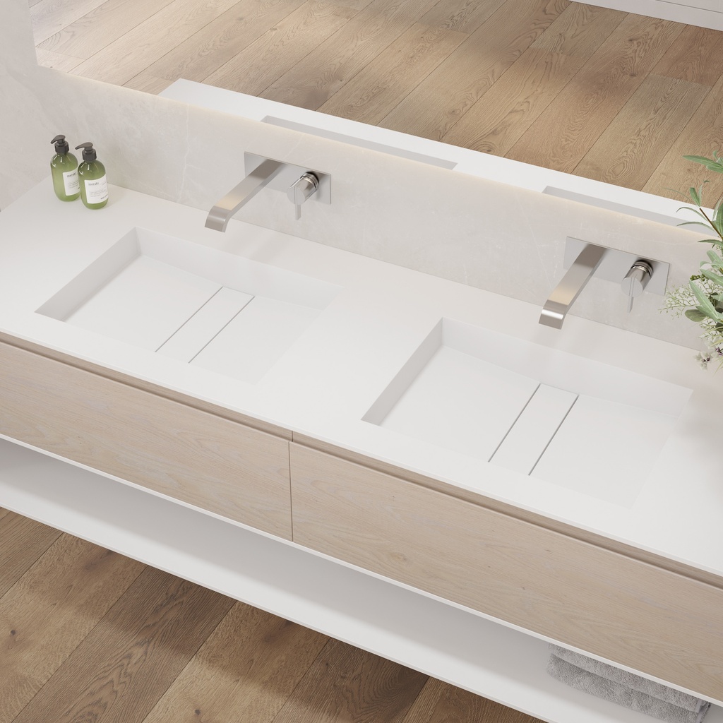 Hatysa Corian Double Vanity Top Glacier White Side View