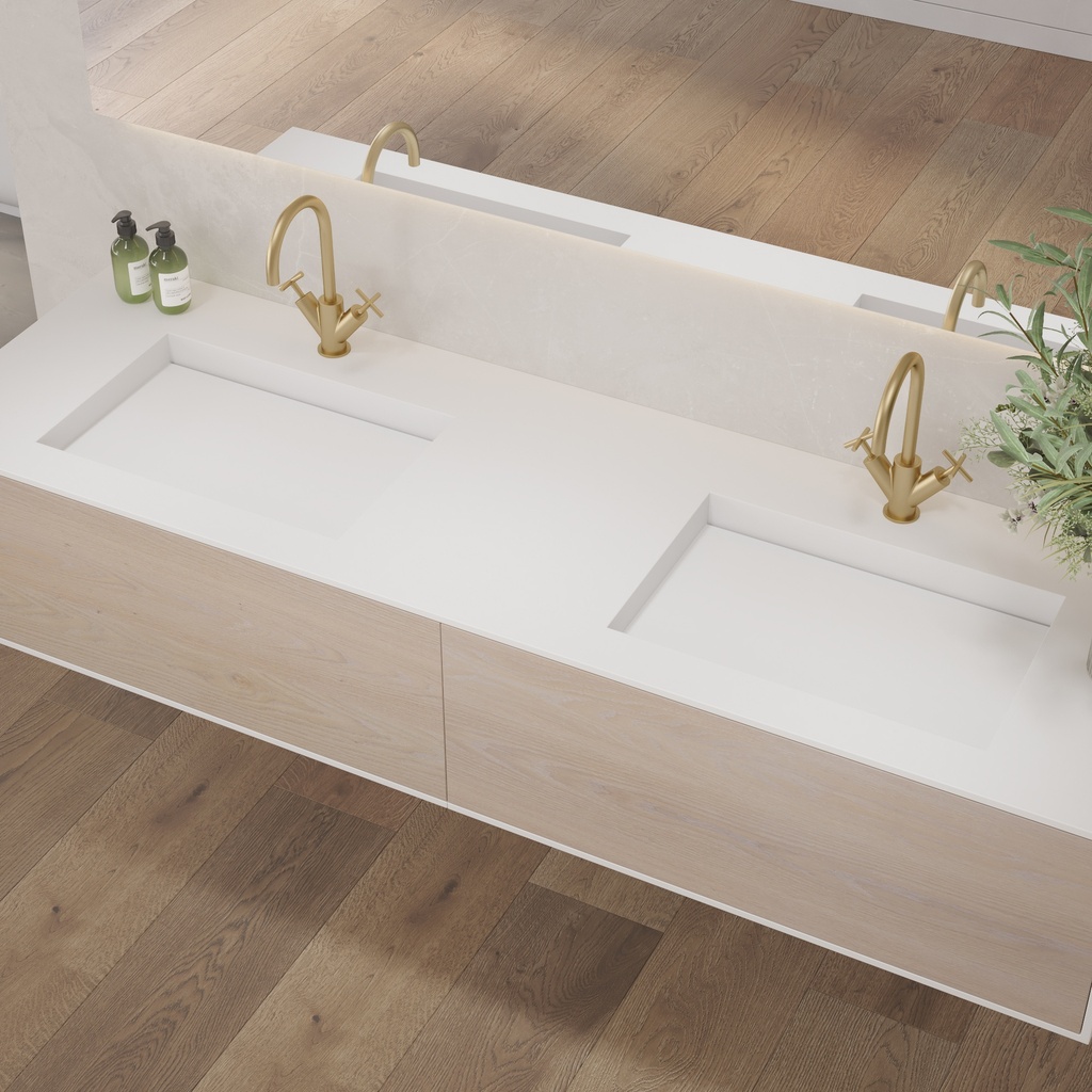 Gliese Corian Double Vanity Top Glacier White Side View