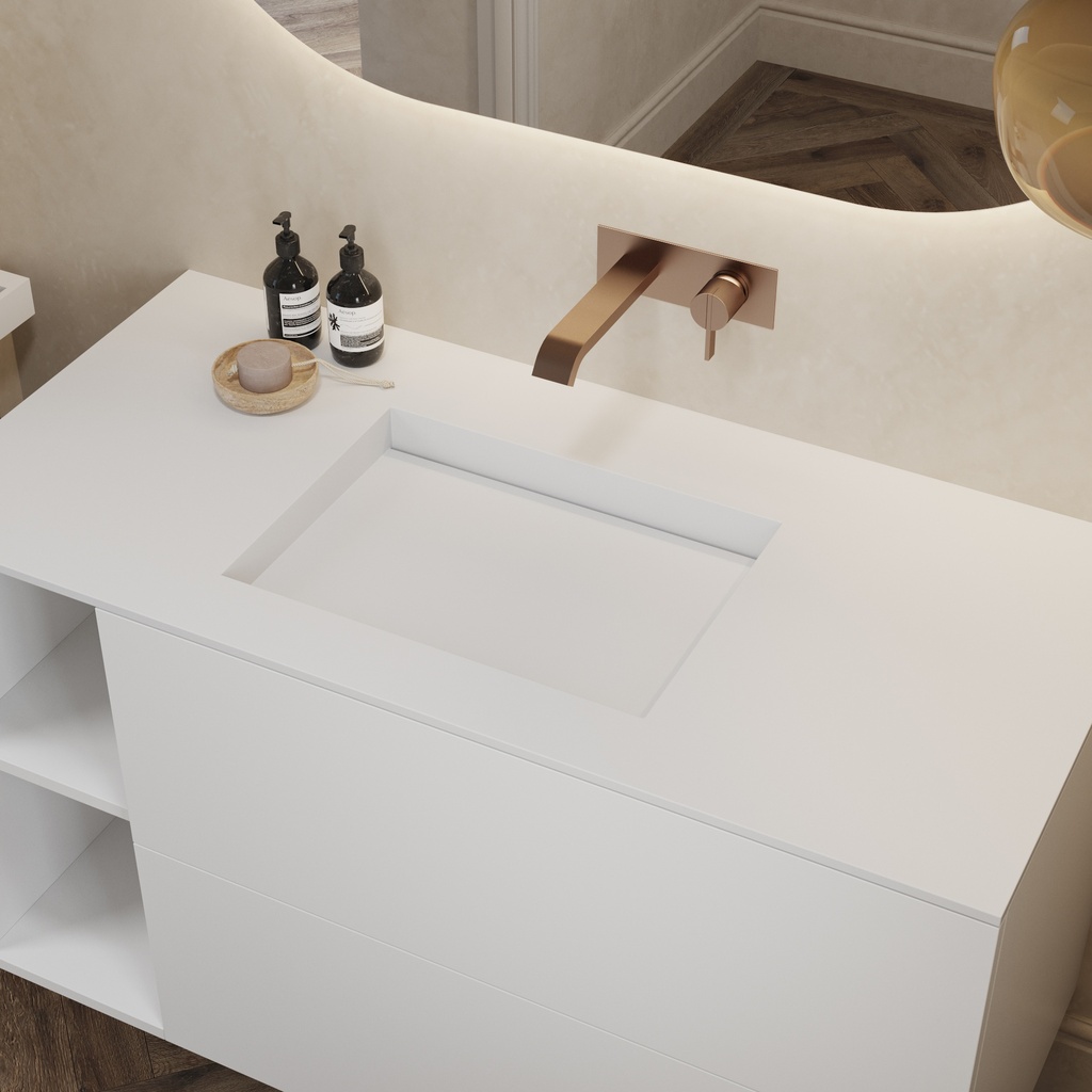 Gliese Corian Single Vanity Top Glacier White Side View