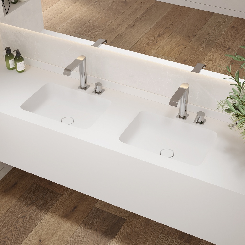 Orion Deep Corian Double Wall-Hung Washbasin Glacier White Side View