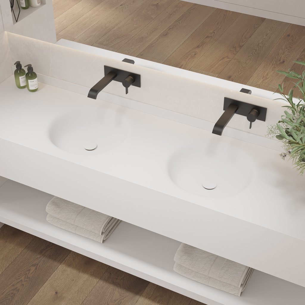 Rigel Deep Corian Double Wall-Hung Washbasin Glacier White Side View