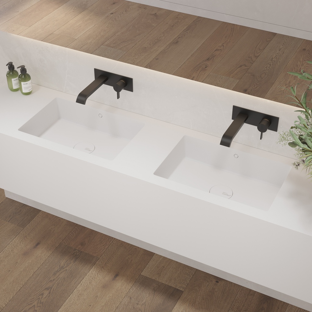 Energy Deep Corian Double Wall-Hung Washbasin Glacier White Side View