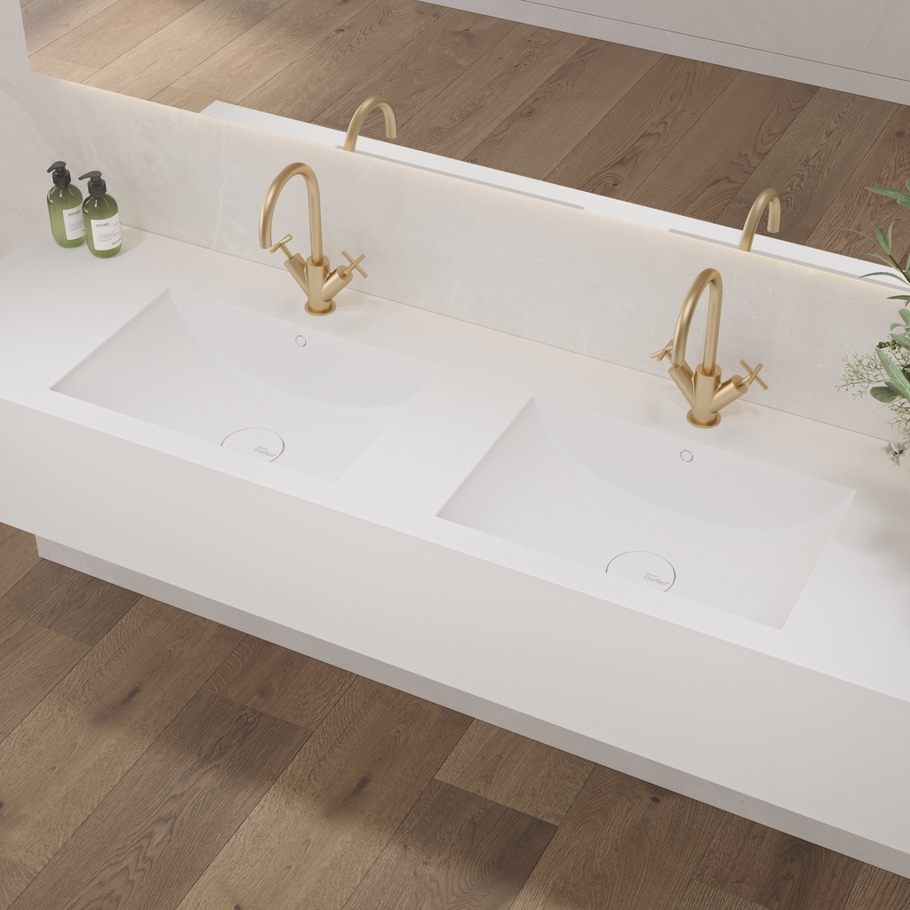Refresh Deep Corian Double Wall-Hung Washbasin Glacier White Side View