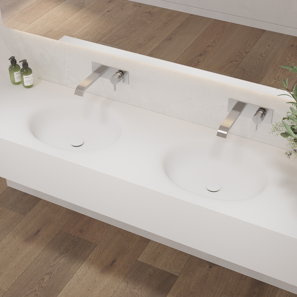 Delta Deep Corian Double Wall-Hung Washbasin Glacier White Side View