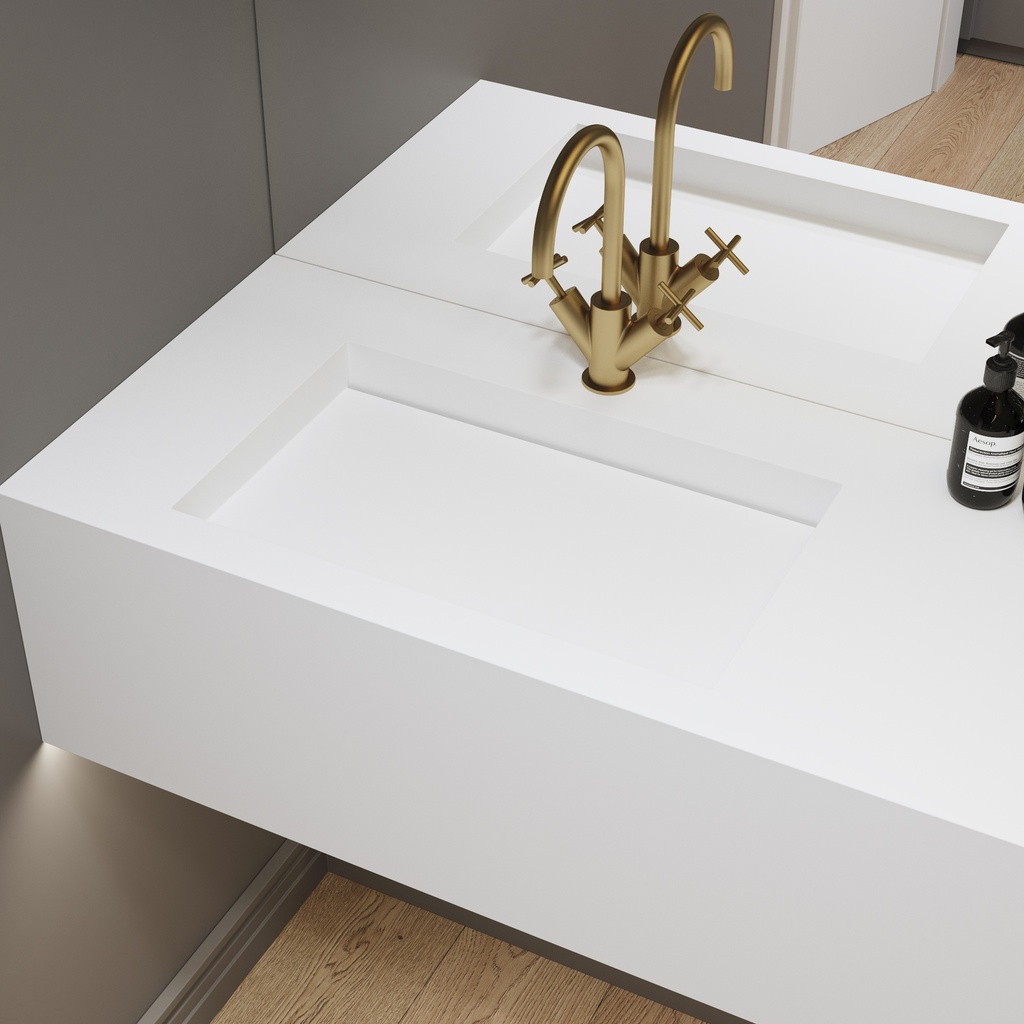 Gliese Deep Corian Single Wall-Hung Washbasin Glacier White Side View